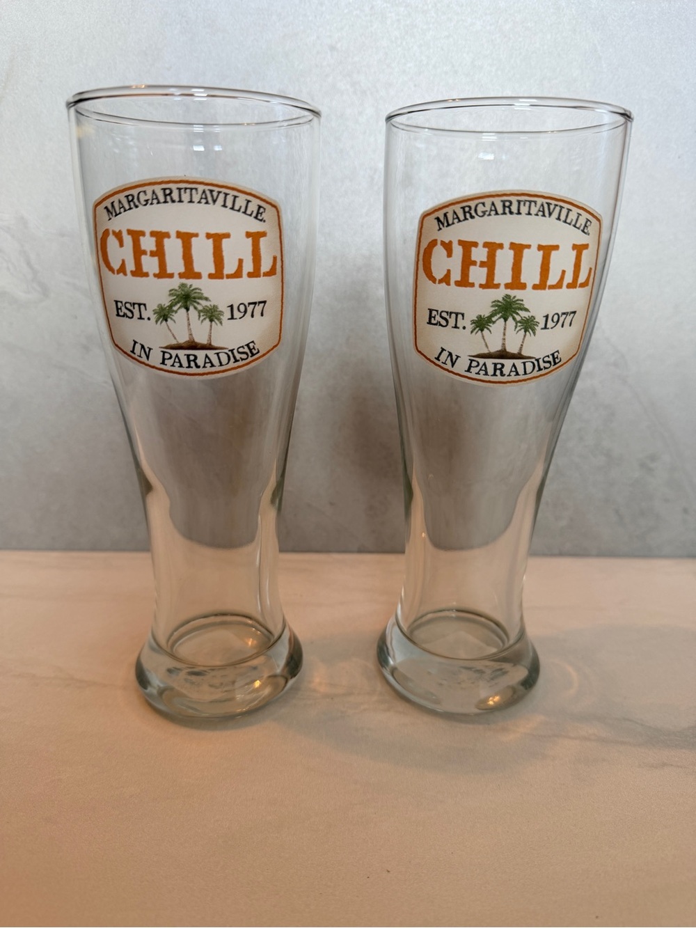 Margaritaville CHILL In Paradise Tall Pilsner Glass - Amber Logo (Set of 2)